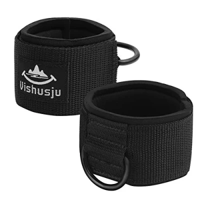 Image de Vishusju Ankle Wrist Cuffs Neoprene Padded Straps D Ring Glute Kickback for Cable Machines Legs Exercise Adjustable Fitness (D Black)