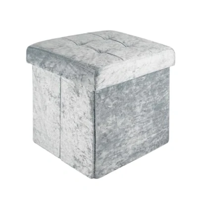 Image de Intirilife Pouf Pliable 30x30x30 cm en Velours Bleu Gris Cube de siège avec Couvercle et Espace Rangement Tissu Creux Sitzcube Repose Pieds Coffre