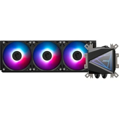 Image de MSI MAG CORELIQUID I360 Watercooling AIO Large plaque froide en cuivre, ARGB sur tête de bloc et ventilateurs LDB, waterblock à double chambre, radiateur Split Flow, compatible Intel &amp; AMD