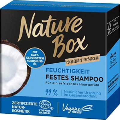 Image de Nature Box Shampooing solide hydratant (85 g) à l&#039;huile de noix coco Hydrate les cheveux en profondeur soin capillaire dans un emballage recyclable