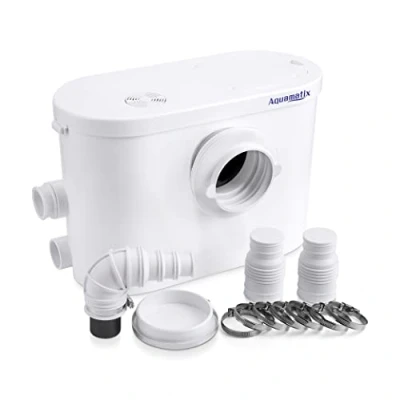 Image de Aquamatix Silencio 3 Broyeur Sanitaire 400W Pompe de Relevage 145L/min Distance pompage verticale 8 m avec entrées pour les toilettes, l&#039;évier et la machine à laver, filtre charbon