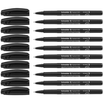 Image de Schneider Topball 845 Lot de 10 Rollers à Encre avec pointe conique en acier ultra fine noir
