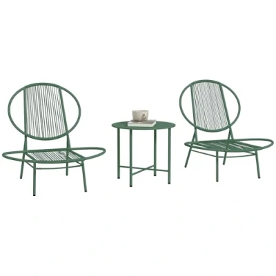 Image de Ensemble salon de jardin Outsunny 3 pièces, 2 chaises Acapulco et table basse pour personnes vert foncé