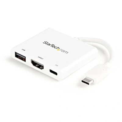 Image de StarTech.com Adaptateur multiport USB C vers HDMI 4K avec Power Delivery et port A Blanc (CDP2HDUACPW)