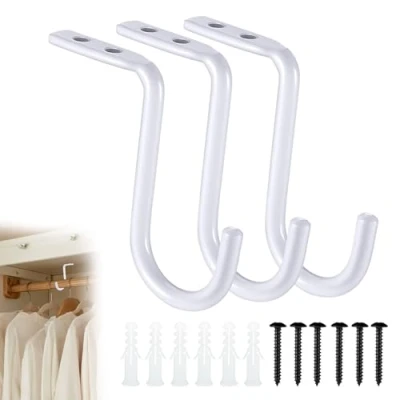 Image de 3 Pièces Support Tringle Penderie,Support Rideaux Plafond,Tringle Rideau Dressing,Support Rideaux,1 Pouce de Mural en Métal Service Lourd Bielle Support（Blanc)