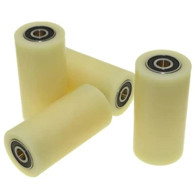 Image de (50 100 12) Un jeu de 4 roulettes en nylon, polyamide, 50 mm diamètre, large, roulement 12 mm, fabriqué avec précision Charge maximale : 200 kg