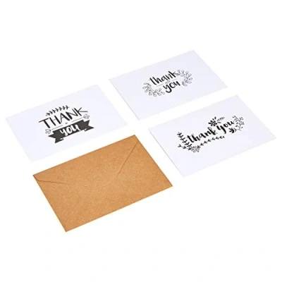 Image de Amazon Basics Lot de 48 Cartes remerciement et enveloppes, Blanc/Noir
