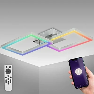 Image de B.K.Licht Plafonnier LED connecté WiFi I App et télécommande dimmable CCT RVB commande vocale compatible iOS &amp; Android