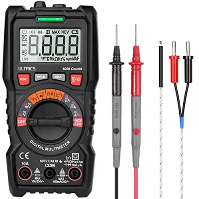 Image de ULTRICS Multimètre Numérique Portable, Automatique Digital TRMS 6000 Comptes Testeur Electrique avec Ecran LCD, Tension Mesure Voltmètre Ampèremètre Ohmmètre AC/DC Résistance Continuité Diode