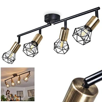 Image de hofstein Plafonnier Baripada en métal noir et laitonné, élégants spots de plafond orientables créant un jeu lumière dans la pièce, pour 4 ampoules E14, ampoule(s) non incluse(s)