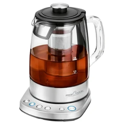 Image de Bouilloire electriques électrique Théière Connectée 2200 Watts Capacité 1,5 litres Commandes Tactiles Couleur Argent et Verre Profi Cook PC WKS 1167 G