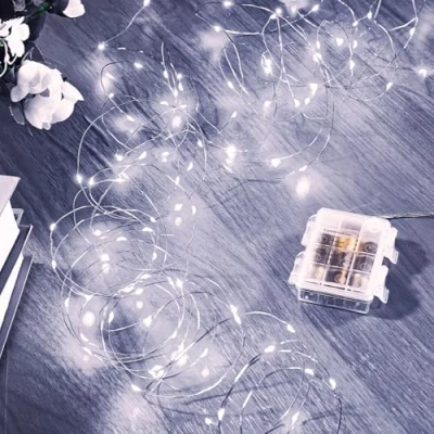 Image de Ariceleo Guirlande Lumineuse LED Étanche 5m, 1 Paquet, 50 Lumières de Fée à Piles, Fil Cuivre Blanc avec Télécommande, Minuterie &amp; Mode Scintillant, Idéal pour Chambre, Mariage, Noël
