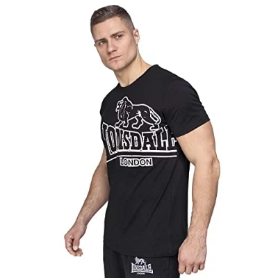 Image de Lonsdale London Langsett Homme T Shirt Manches Courtes Noir XL 100% Coton Regular/Coupe Standard