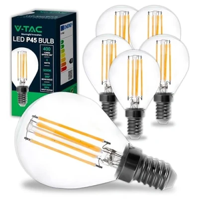 Image de V TAC 6x Ampoule LED Filament P45 E14 4W (équivalent 35W) 400 Lumen Ampoules Vintage Verre Efficacité Maximale et Économie d&#039;Énergie 3000K Blanc Chaud