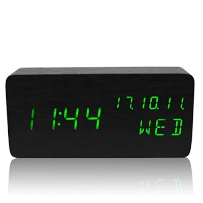 Image de Wudimaoyiyouxian Alarme Horloge numérique Commande vocale avec l&#039;affichage de l&#039;heure LED électronique en Bois, Enfants Chevet et Sommeil Lourd, Double température idéale for Chambre à Coucher