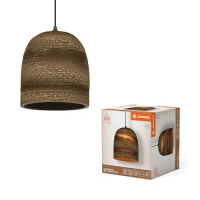 Image de LEDVANCE Decor Cardboard Ball Bell marron en carton ondulé, E27, diamètre 260 mm, abat jour matériau recyclé, durabgrâce à une source lumineuse remplaçable, facià installer