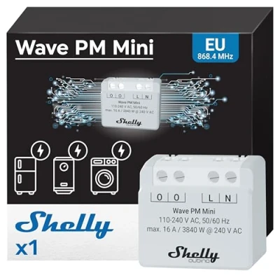 Image de Shelly Wave PM Mini Micromodule Compteur de consommation d&#039;énergie Z Wave, 1 canal 16A, Longue portée sans fil, hub requis, Configuration SmartStart