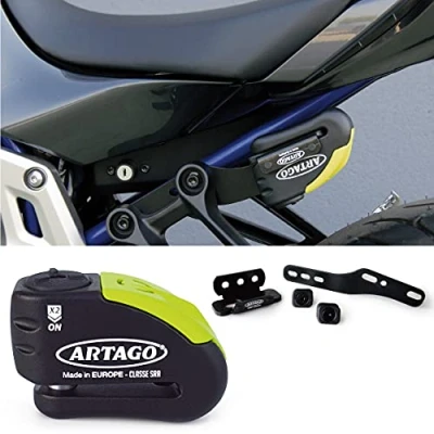 Image de Artago 30X2 Pack Antivol Bloque Disque avec Alarme 120db Haute Sécurité + Support pour Yamaha MT 07 et Tracer 700, Homologué SRA Sold Secure Gold, Noir/Jaune