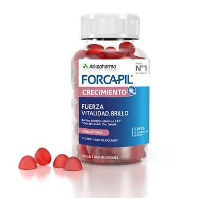 Image de Arkopharma Forcapil Croissance, 60 gummies, Caramètres en caoutchouc Saveur fruits Rouge, Force, Vitalité et Brillant, Haute Concentration biotine, Vitamine B C, complément alimentaire