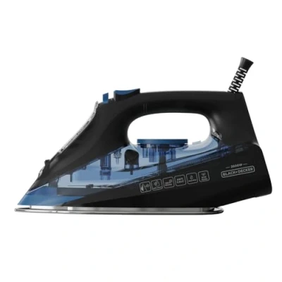 Image de Black+Decker Fer à Vapeur BXIR2606E 2600W Coup de 150 g/min Semelle en Céramique Pointe Précision Anti Goutte Double Système Calcaire Fonction Spray Repassage Vertical