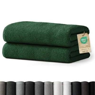Image de Blumtal 2 Serviettes De Bain Serviette 70x140 Lot Vert foncé Coton Certifié Oeko TEX®