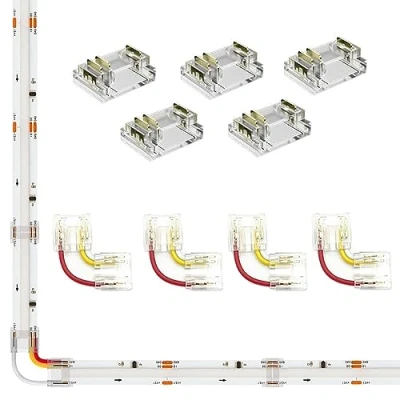 Image de ENQIMAOYI connecteurs LED FCOB à 3 broches 12 mm pour bande lumineuse RVB Smart IC COB, connecteur de 5pac, 4 en forme L uniquement WS2811