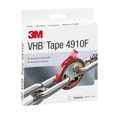 Image de 3M VHB 4910F, Ruban Adhésif Mousse Double Face pour Créer des Assemblages de Matériaux Transparents ou Partout où un Collage Transparent est Nécessaire Transparent, 19 mm x 3 m, 1.0 (1 Rouleau)