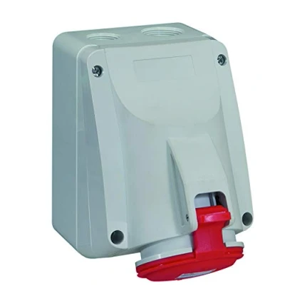 Image de Legrand 555258 Prise saillie fixe 32A 400 V, Rouge 4 broches (3P + PE), classe de protection IP44, IK09, 380V à 415V , et gris