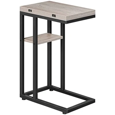 Image de HOOBRO Table d’Appoint de Canapé Pliable en Forme C, Petite Basse Style Industriel, à Café et Collation avec Étagère Rangement, Salon, Chambre, Grège Noir EBG29SF01