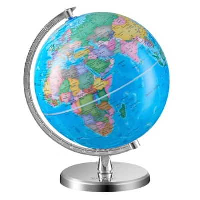 Image de VEVOR globe terrestre rotatif avec support, 203,2 mm, géographique éducatif fuseau horaire précis, matériau ABS, à 360 pour enfants, apprentissage géo en classe (en anglais)