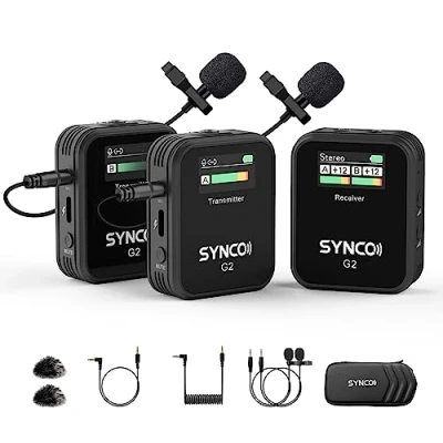 Image de SYNCO G2(A2) Micro Cravate sans Fil, Lavalier Microphone 2.4G 200M 8H Annulation Bruit pour Caméra DSLR Smartphone Tablette PC Youtube Vlogging Streaming