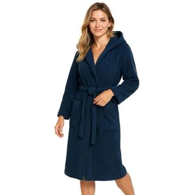 Image de Morgenstern Peignoir de Bain Femme 100% Coton avec Capuche L Bleu Marin
