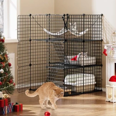 Image de YITAHOME Cage pour Chat Extérieur/Interieur, Enclos avec 3 Portes, 2 Échelles, Parc en Métal à Niveaux Hamac, 1 Chats, Chinchilla, Noir, 72x72x104 cm