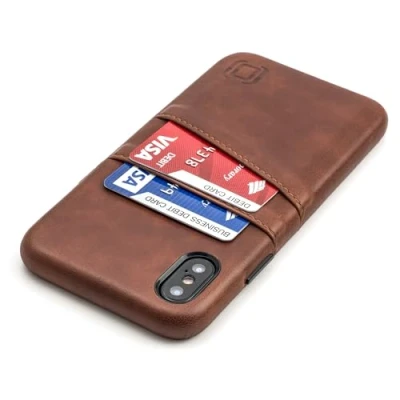 Image de Dockem Exec Etui Portefeuille pour iPhone X et XS: Étui en Cuir Synthétique Vintage avec 2 Fentes Cartes Porte Cartes: Simple, Professionnel, exécutif Snap on Cover [Brun]