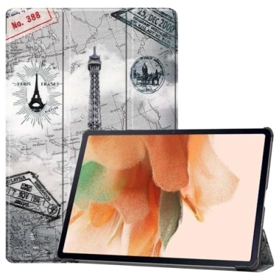 Image de Housse etui PU cuir avec coque souple Samsung Galaxy Tab S7 FE Plus S8 T730 T736 X800 X806 (12,4&quot;) TOUR EIFFEL