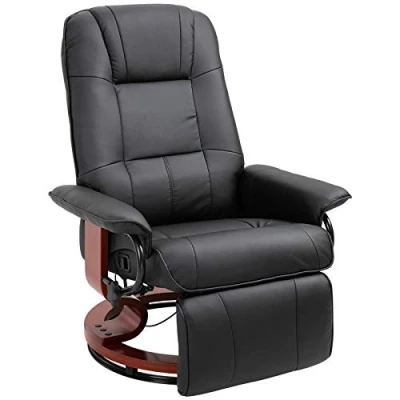 Image de HOMCOM Fauteuil Relax inclinable Repose Pieds réglable pivotant 360 piètement Bois revêtement synthétique Noir