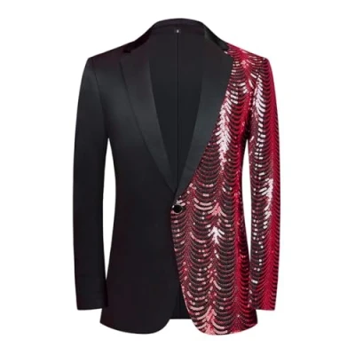 Image de PYJTRL Hommes Vert Bleu Or Feuilles Modèle Paillettes Blazer, rouge, XL