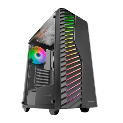 Image de MARSGAMING MC Volt, Boîtier Gaming ATX, Ventilateur ARGB 120mm, Grille Frontale ARGB, Fenêtre Latérale en Verre Trempé, Gestion de Câblage, Semi Tour PC avec Support Refroidissement Liquide, Noir