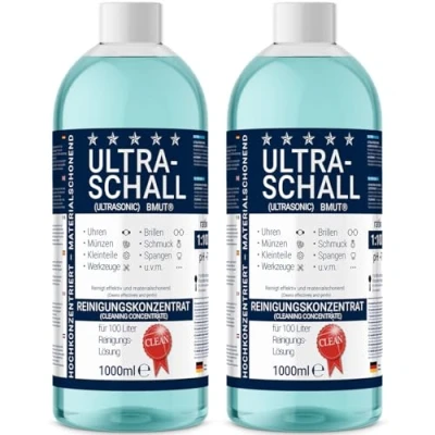 Image de Lot de 2 nettoyants à ultrasons concentrés 1000 ml Liquide pour lunettes, montres, bijoux, prothèses dentaires, etc. dans un bain