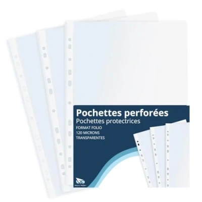 Image de Raylu Paper® pochettes plastiques perforées en polypropylène 100% recyclable, pour documents à grande ouverture, dos renforcé. (Transparent Verre, Folio 120 microns)