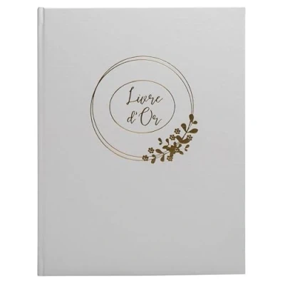Image de Exacompta Réf. 47633E 1 livre d&#039;or de mariage Ringflower Grand format 27 x 22 cm Champêtre, floral Marquage, tranche or et inscription 100 pages blanches unies Coloris : latté