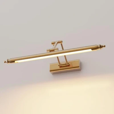 Image de HMAKGG Lampe Miroir Salle de Bain Vintage, LED Applique Murale Laiton Rétro, Rotatif en Acier Inoxydable, Blanc Chaud 3000K, IP44 Étanche (80CM15W)