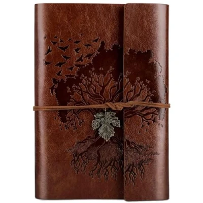 Image de OMEYA Carnet De Notes Vintage En Cuir Avec Pages Vierges, Rechargeable,Carnet Voyage Agenda Pour Femmes Filles Cadeaux A5 23,9 x 16,5 cm(Brun)