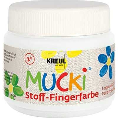 Image de Kreul 28101 Mucki Peinture Tissu, 150 ML en Blanc, sans paraben, Gluten, Lactose et végétalienne, optimale pour l&#039;application avec Les Doigts Mains, 628105, White