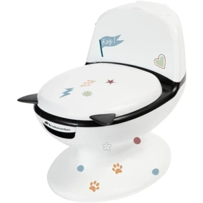 Image de Bebeconfort Pot Bébé Toilette, Siège d&#039;Apprentissage de la Propreté, 1 4 ans, 0 20 kg, Pare Éclaboussures, Vrai Son Chasse d&#039;Eau, Cuvette Amovible, Facile à Nettoyer, Noir et Blanc