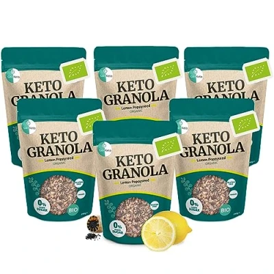 Image de Go Keto BIO Granola Lemon Poppyseed 6x 290g Muesli pour un petit déjeuner Keto, avec chips de noix coco, noix, graines tournesol &amp; pépins courge, végétalien, sans gluten
