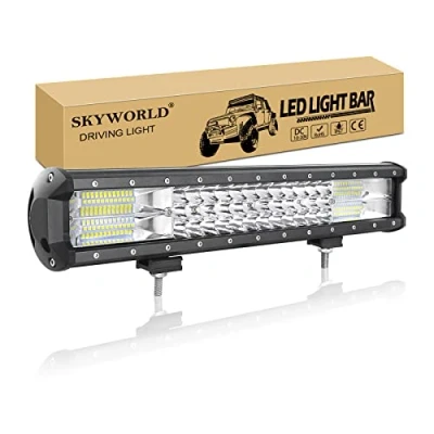 Image de SKYWORLD Barre Lumineuse Led de Travail 46cm 252W 4x4 Spot D&#039;inondation Combo Faisceau DC 12V 24V 6000K Voiture Camion Tracteur Offroad Véhicules ATV Utvs