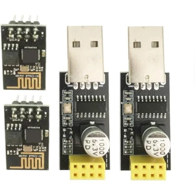 Image de ICQUANZX Module émetteur récepteur sans Fil WiFi série ESP8266 ESP 01 avec Adaptateur USB vers pour Arduino Raspberry Pi (2 pièces + 2 USB)