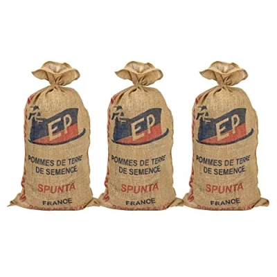 Image de Lot 3 Sacs toile de jute 60x110cm, Neufs recyclés imprimés 1 face Patates 50kg