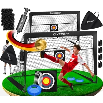 Image de KESSER® Lot de 2 buts football pop up pour enfants But pliable Avec barres en fibre verre et filets qualité supérieure l&#039;intérieur, l&#039;extérieur le jardin sac